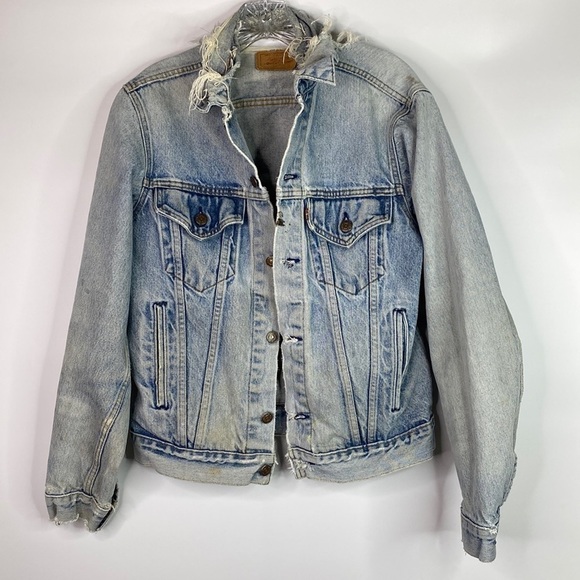 Vintage Levi's 71506 0216 Denim Trucker Jacket 40 L Grunge Distressed - Picture 1 of 15